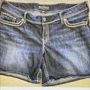 Women’s Athletic Denim-Style Shorts in Dark Blue